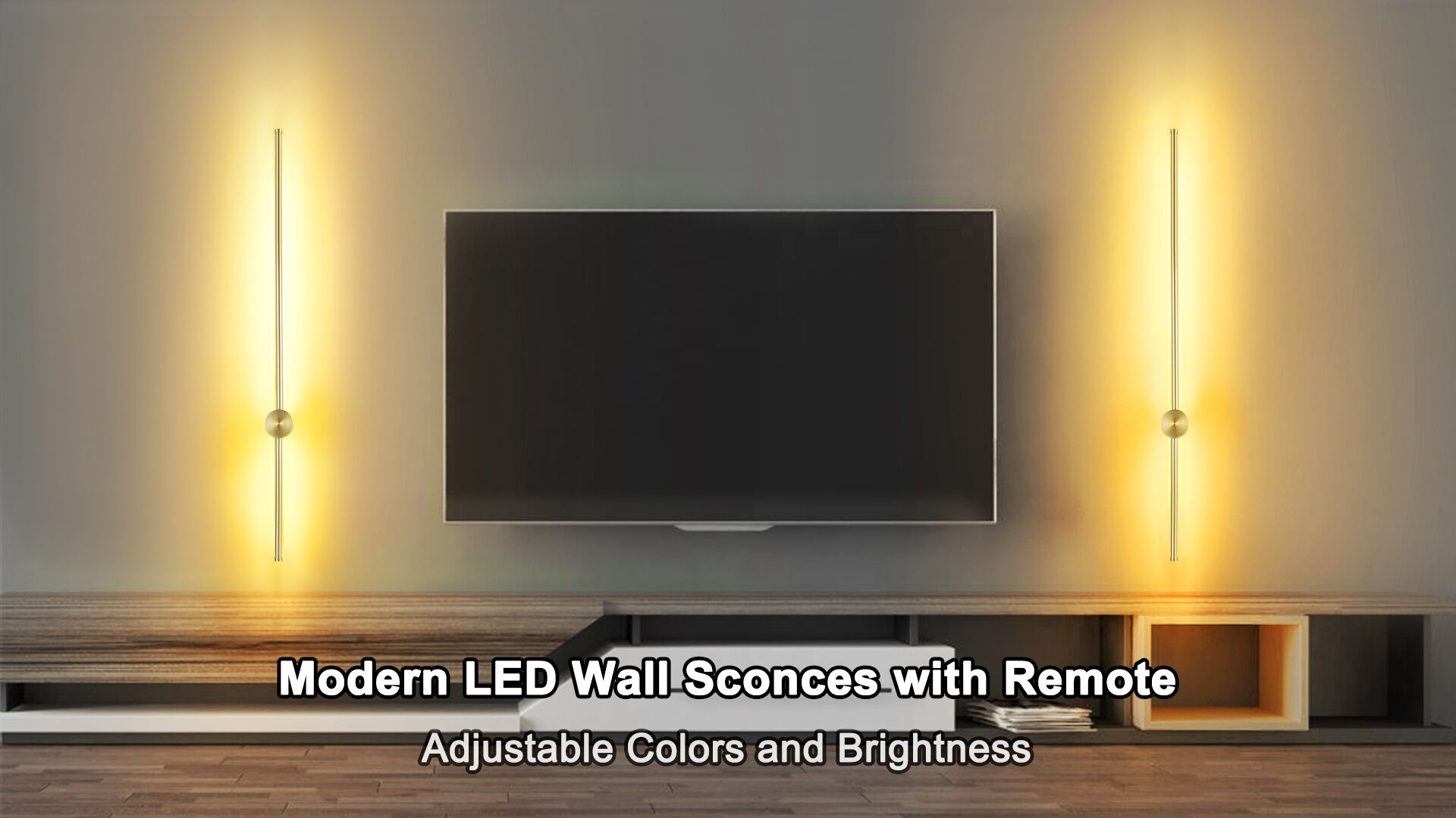 Image of GOODATE Wall Sconces Set of Two with Remote, Stepless Colors 3000K-6500K & Stepless Dimming, Hardwire or Plug-in, 180 Rotate, LED Gold Plug in Wall Sconces with Timer & Night Light, 39.4 Inches