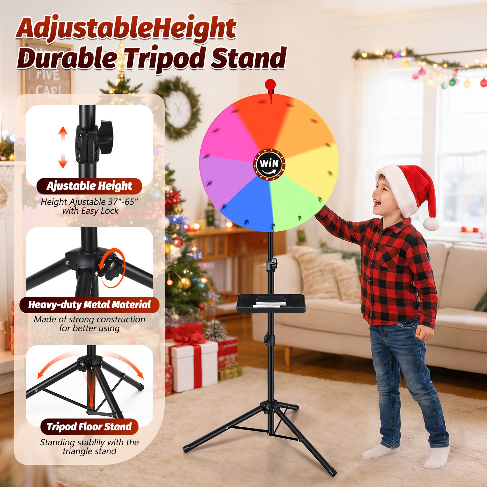 GADFISH 24-inch Spinning Prize Wheel, Ajustable 37"-65" Height Spin Doodle Game Spinner, Storable Prize Wheel Spinner with Stand, Wheel of Fortune Game, 14 Colors: 18"