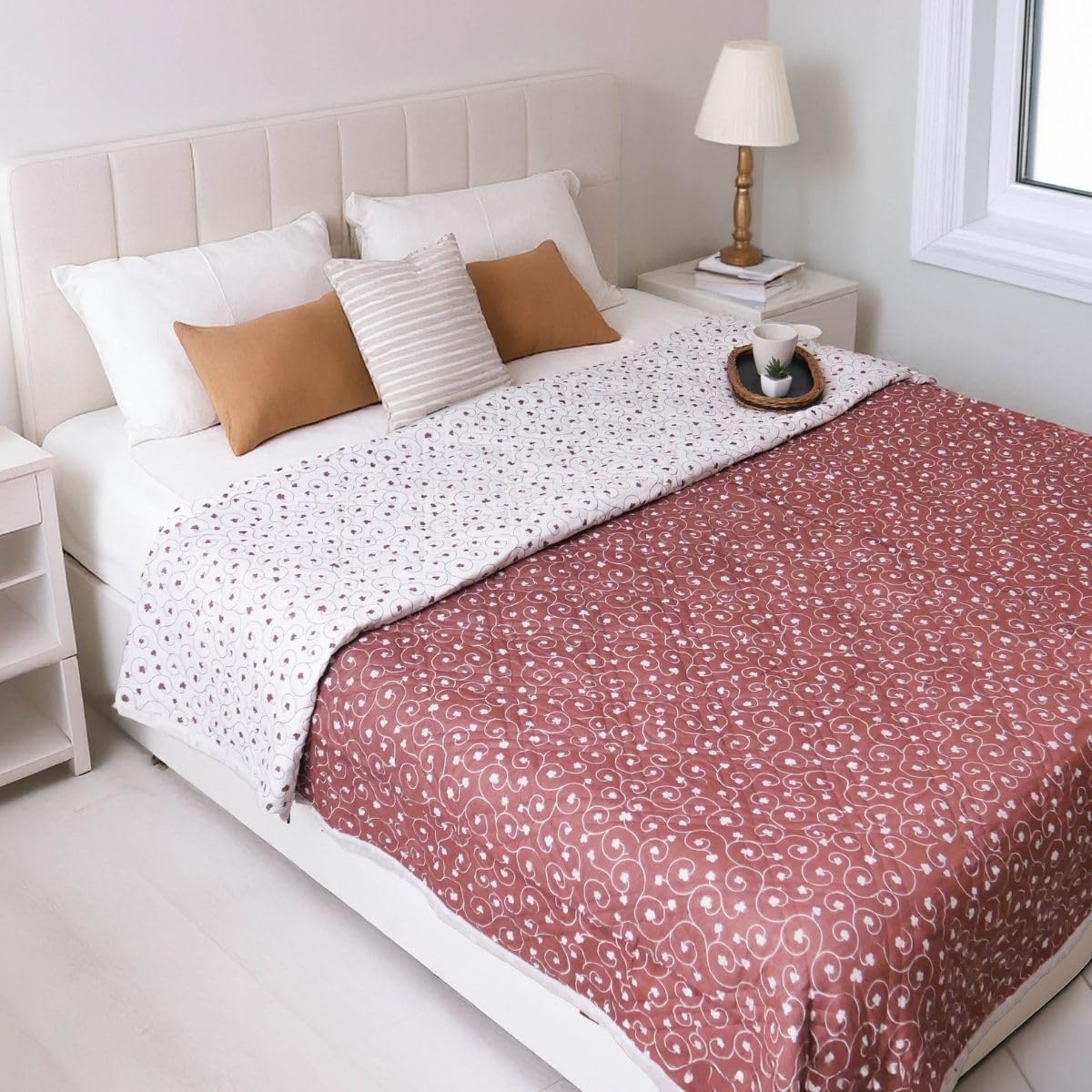 Peepul Tree Cotton Malmal Comforter - Blue & Pink -14