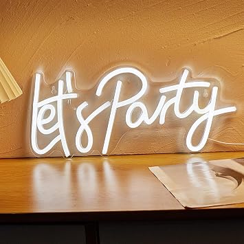 Lets Party Neon Sign LED Wall Decor for Bedroom USB Powered for Home Wedding Bar, Holiday & Party Decoration for Christmas Halloween New Year Birthday, Aesthetic Gift for Women