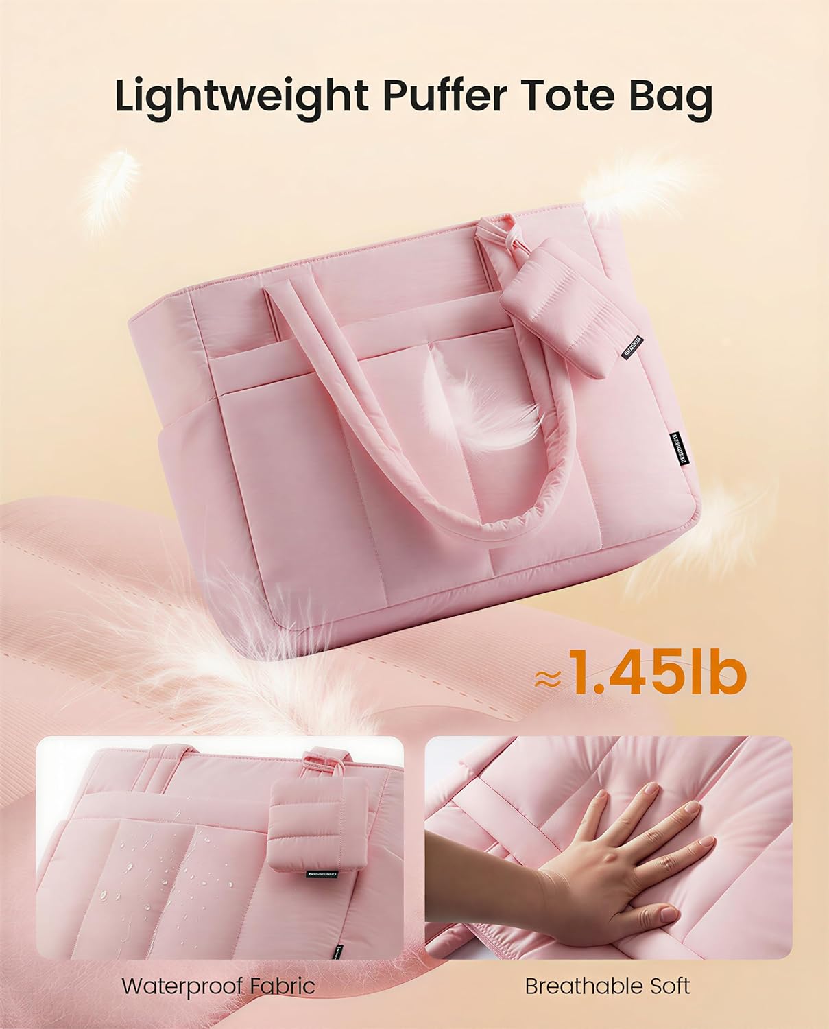 LOVEVOOK Puffer Tote Bag for Women Quilted Work Tote Handbags with Zipper 15.6 inch Teacher Nurse Bags for Office - Image 4