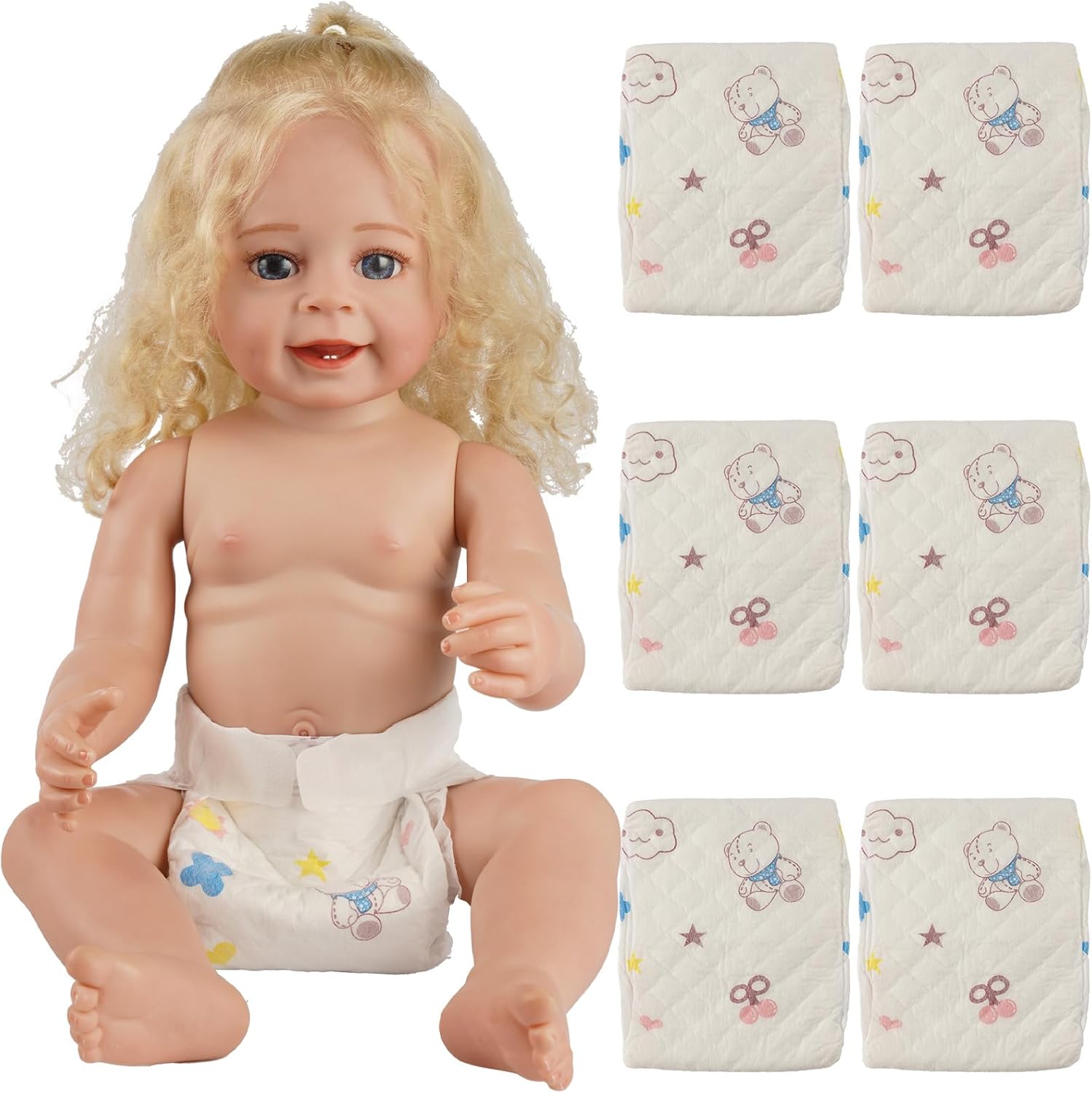 BABESIDE 6 Pcs Reborn Baby Doll Diapers Set for 17-24 Inch Babydolls, Reusable Dolls Diapers Reborn Baby Doll Accessories for Realistic Newborn Babydolls Underwear