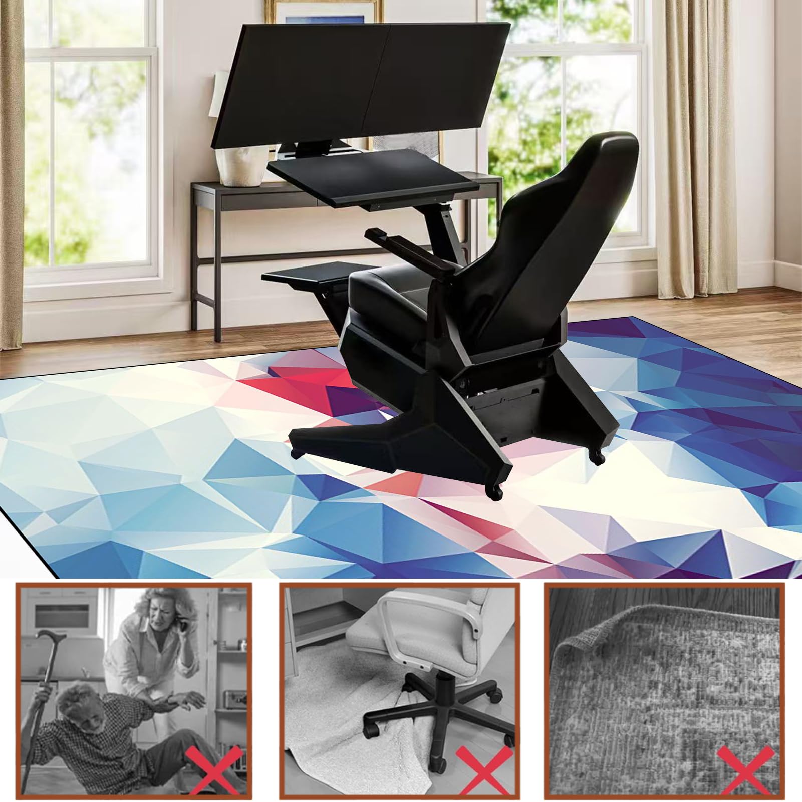 Tapis de chaise de jeu - Tapis de sol pour chaise - Tapis de sol bureau - Tapis de sol gaming - Tapis antidérapant sous chaise de bureau - 180 x 220 cm Tapis protège-sol pour chaise fauteuil gaming