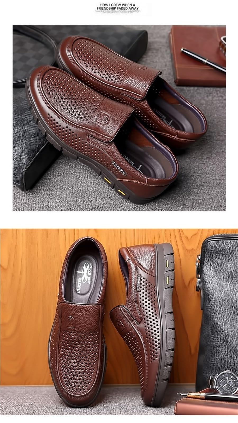 Herren Lederschuhe mit Belüftungslöchern, Atmungsaktive Business Loafers | Bequeme Sandalen mit Weichbett-Sohle Ideal für Senioren & Berufstätige Elegante Sommer-Schuhe