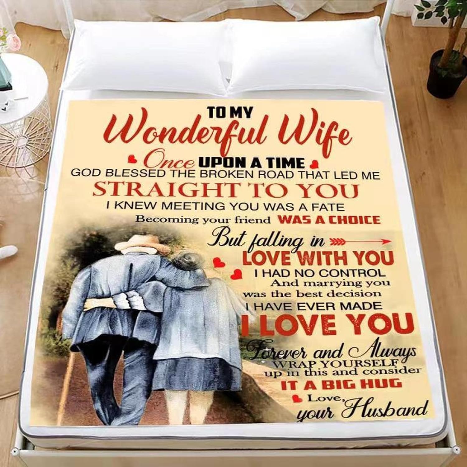 guf Personalized Blanket to My Wife from Husband,Soft Cozy Flannel Blanket Birthday Christmas Thanksgiving Valentine's Day Anniversary Romantic Gifts Love Letter Printed Quilts (59"x71"/150x180cm)