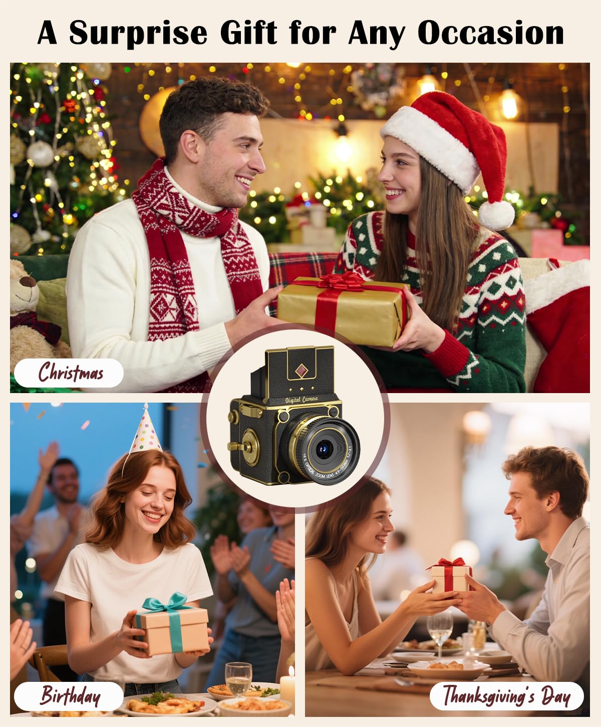 Cámara digital retro – Mini cámara de video vintage de 2.7 K, 64 MP de enfoque automático, cámaras de fotos pequeñas compactas con tarjeta de 16 GB para principiantes, adultos, adolescentes y