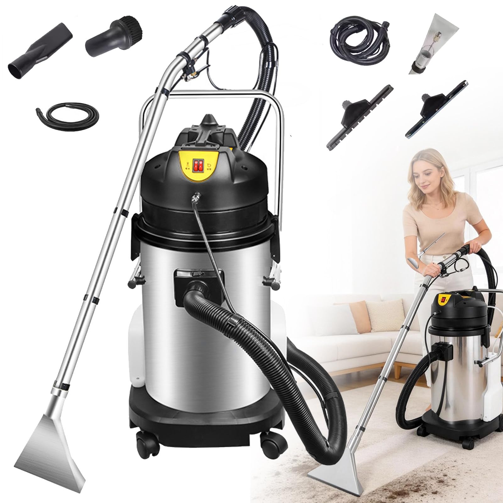 Commercial Carpet Cleaner Machine, Wet Dry Upholstery Cleaner 60L