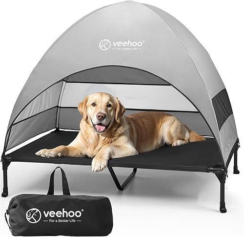 Veehoo CWC2411 - Cama elevada de enfriamiento para perros con toldo y sombra extraíble, patas antideslizantes, cuna elevada para perros grandes,