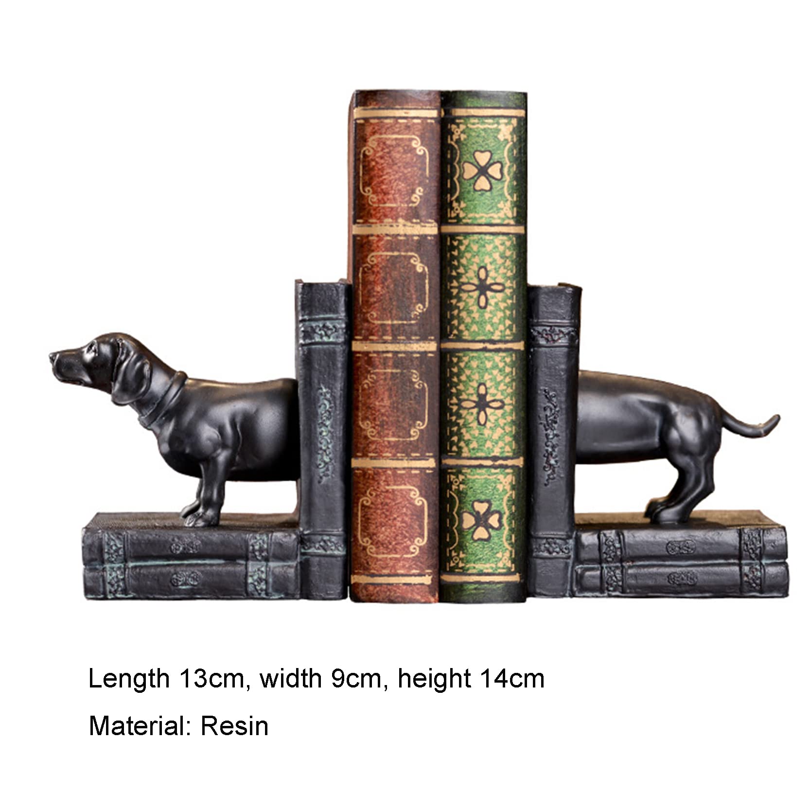 Fermalibri Decorativi Cane da Compagnia in Resina,Scaffale per Libri Antiscivolo per impieghi gravosi Fermalibri ordinati,dell'ufficio della Biblioteca di archiviazione retrò Europea,Black