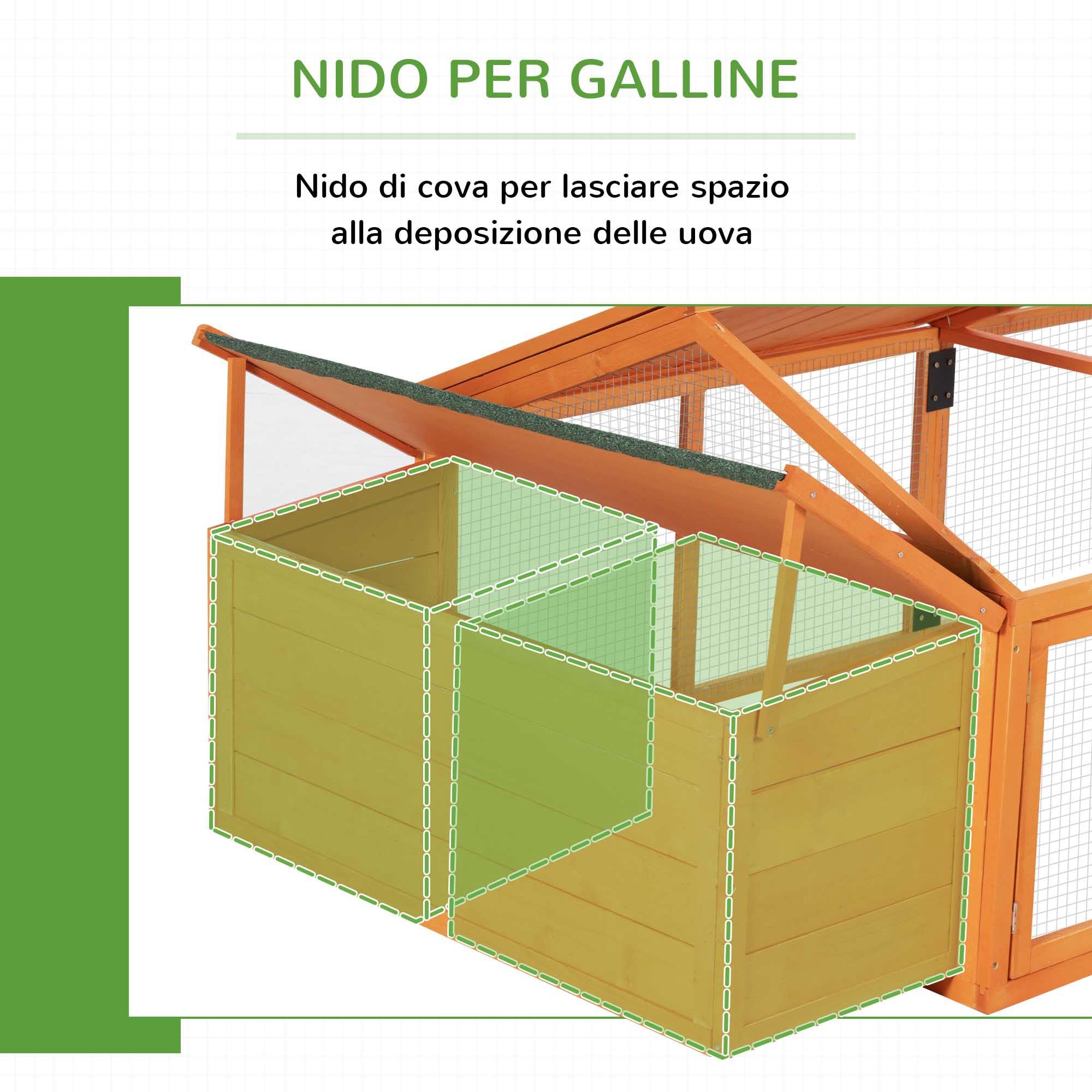 PawHut Grand poulailler XXL 240cm en Bois pour 4-8 Poules - Cage à Poules Design Moderne à 2 Zones avec Double nichoir - Toit ouvrant, Porte verrouillable, 240 x 112,5 x 76 cm, Orange