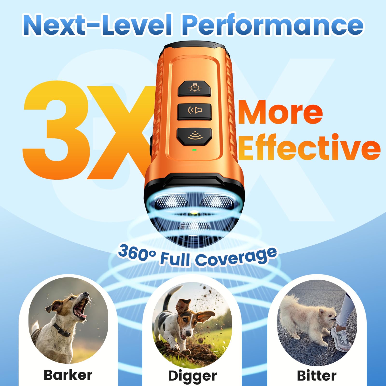 Dog Bark Deterrent Device 3X Anti Barking Device for Dogs, 5 Modes Stop Neighbors Dog Barks No More Safe for All Dogs 50FT Bark Control Indoor Outdoor with Flashlight,Rechargeable Training Device | 3 dispositivos disuasivos ultrasónicos de ladridos de per