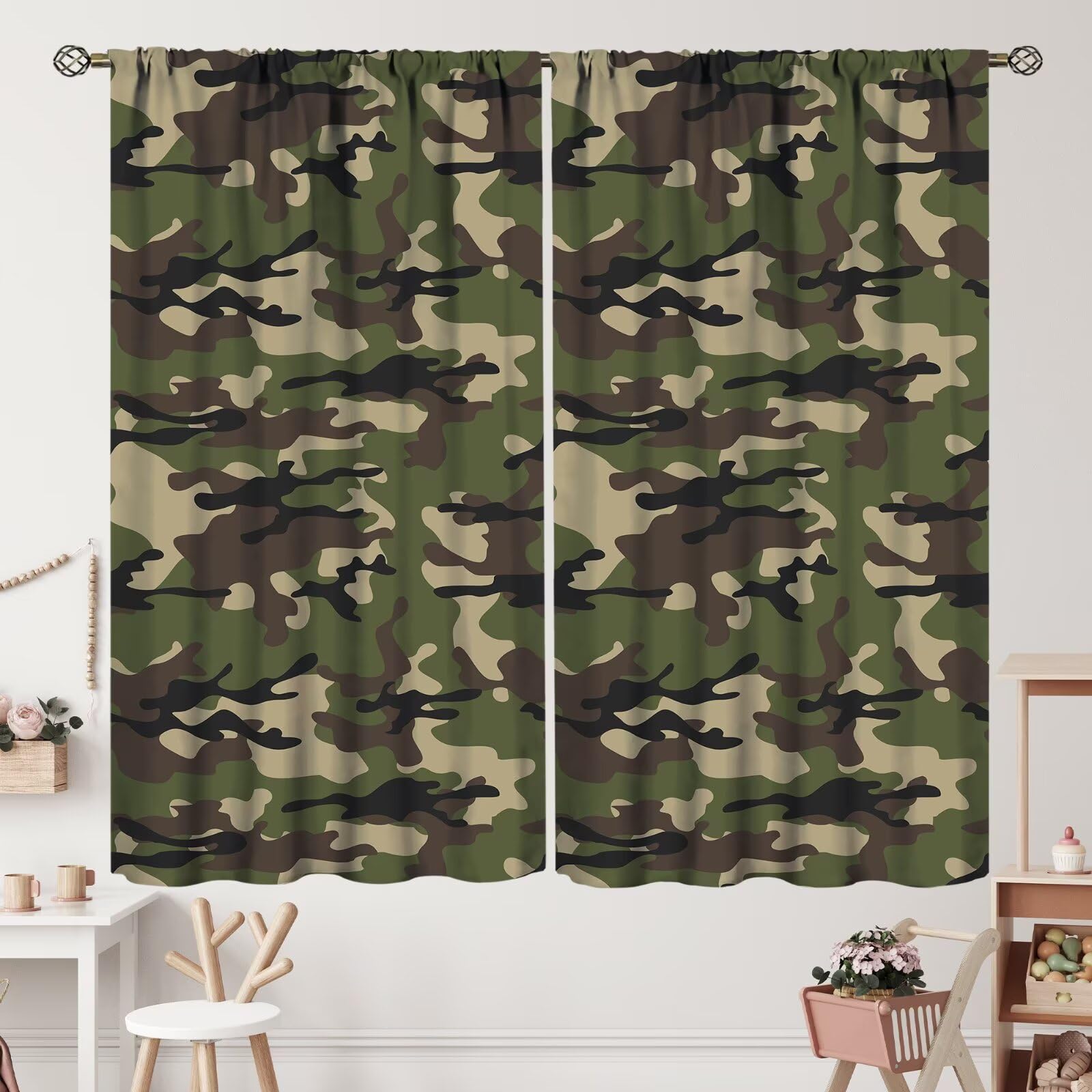 Camouflage Curtains Teens Camo Army Camouflage Blackout Rod Pocket Curtains & Drapes Bedroom Decor for Kids Boys Girls Teens,Green Militarily Abstract