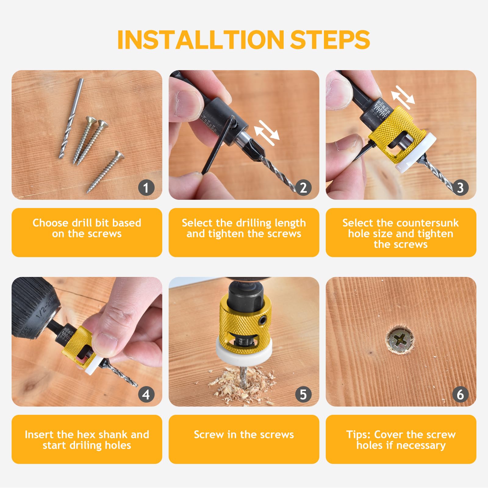 Countersink Drill Bit with Depth Stop,Countersink Wood Set of 5, Countersink Bit Drill with 1/4 Inch Hex Shank - Image 4