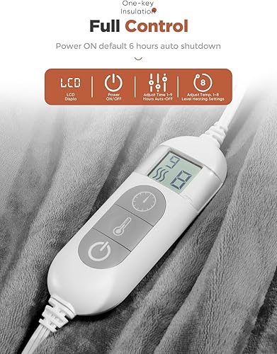 Miniatura 4 de Manta térmica con temporizador de 1 a 9 horas de apagado automático y 8 niveles de calefacción, manta eléctrica de franela con certificación ETL,