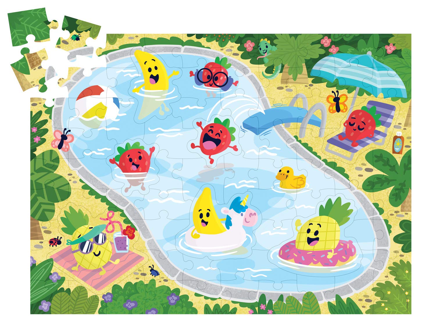 Peaceable Kingdom Scratch & Sniff Puzzles - Fruity Pool Party - 77pc Sensory Puzzle for Kids Ages 5 & up - Banana, Strawberry & Pineapple scents - Great for classrooms - Image 2