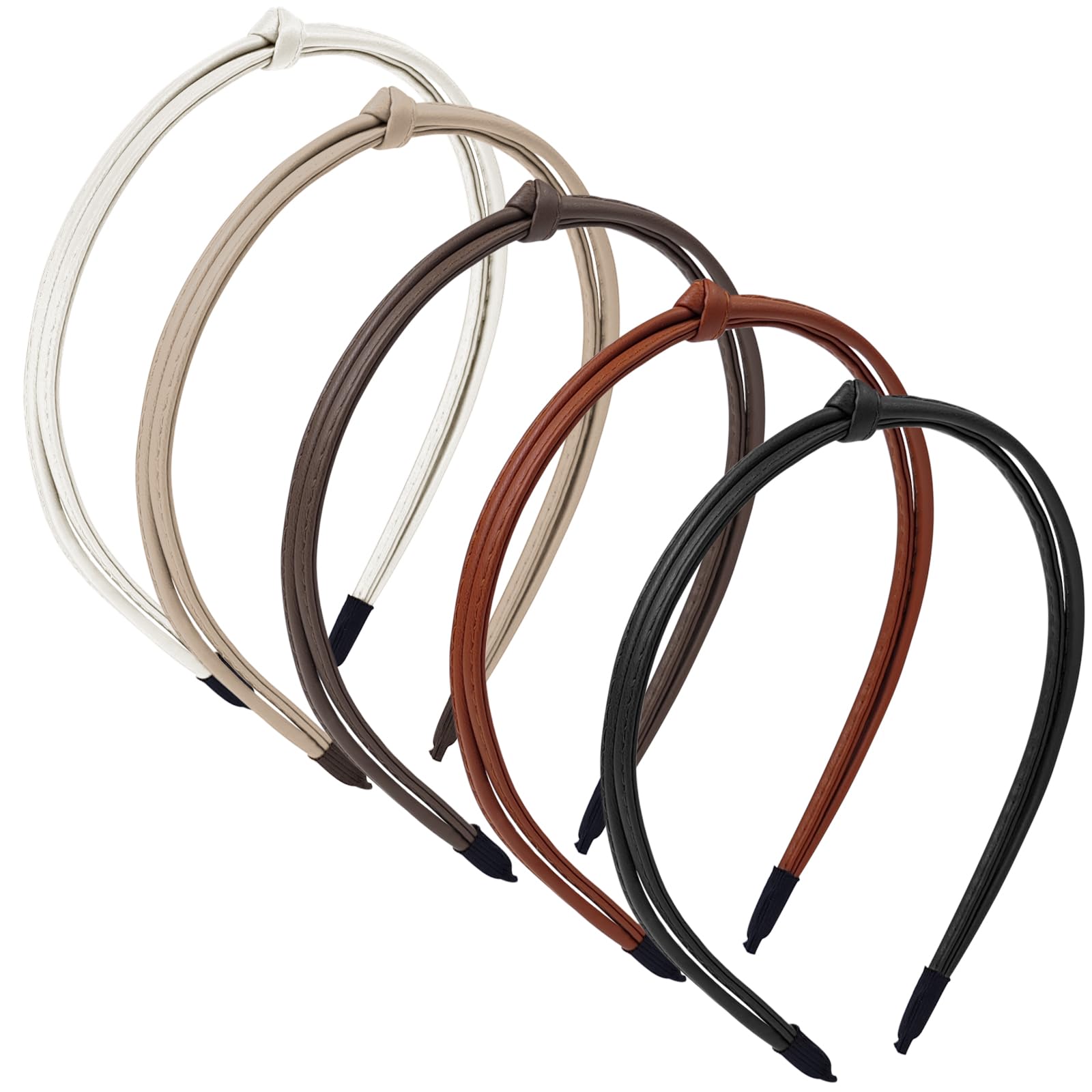 HFZRZFH 5-Piece Set of PU Leather Headbands - Stylish Thin Knotted Hair Bands for Women and Girls, Non-Slip, Comfortable Fit for Everyday Wear, Ideal