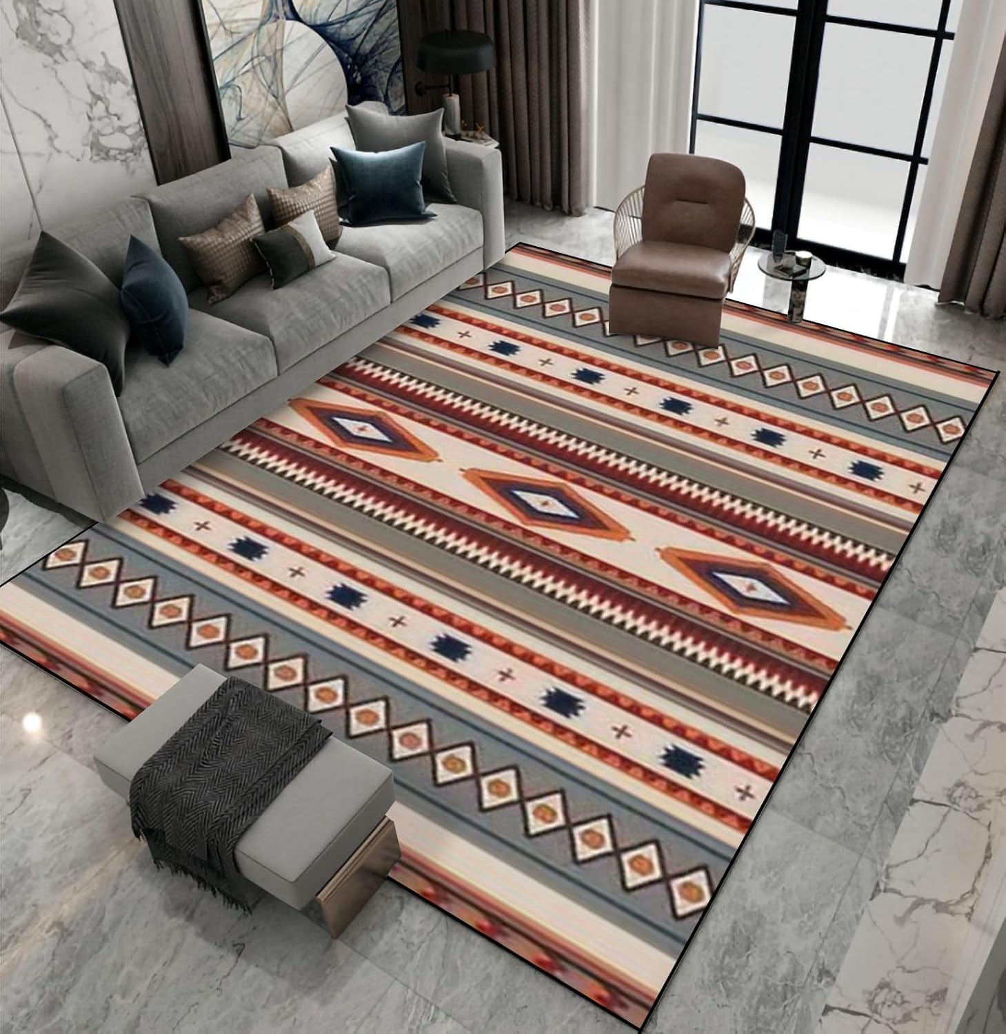Tapis de salon 3D lavable texturé pour un intérieur moderne et chic