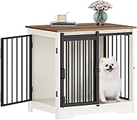 Vista 14 de Mueble de jaula para perros de 31.9 pulgadas con puerta de granero, perrera resistente para interiores con 2 puertas, mesa auxiliar de madera