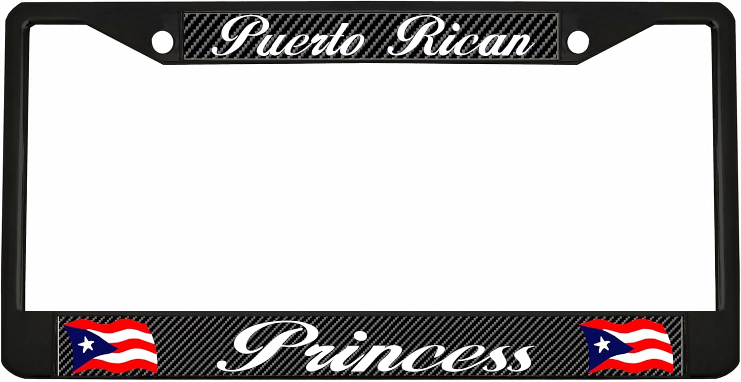 Puerto Rican Princess Puerto Rico Style Heavy Duty Metal License Plate Frame Personalise/Car Accessories Car Tag Holder Cover (Black/Carbon/White)
