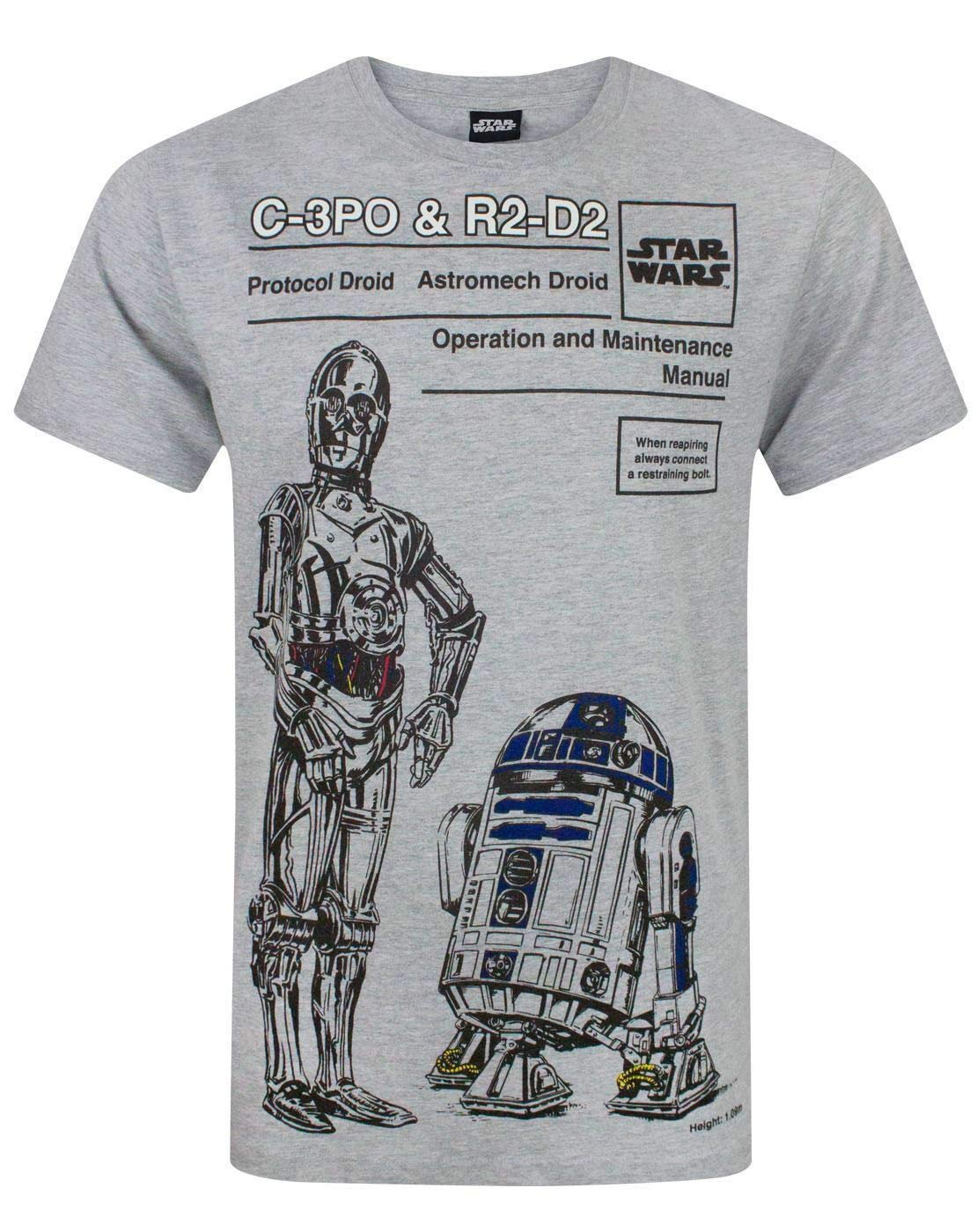 Star Wars Men's Grey Droid T-Shirt C-3Po And R2-D2 Xs