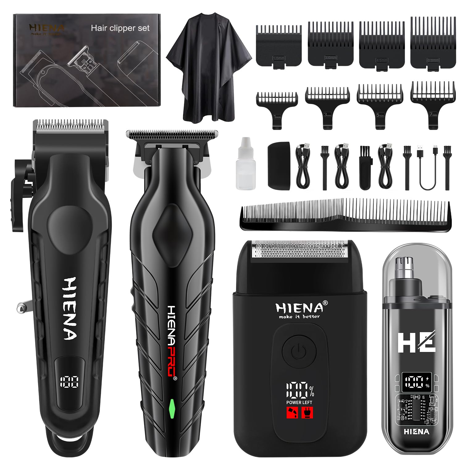 HIENA PRO Hair Clipper Set for Men, 4-in-1 Cordless Kit