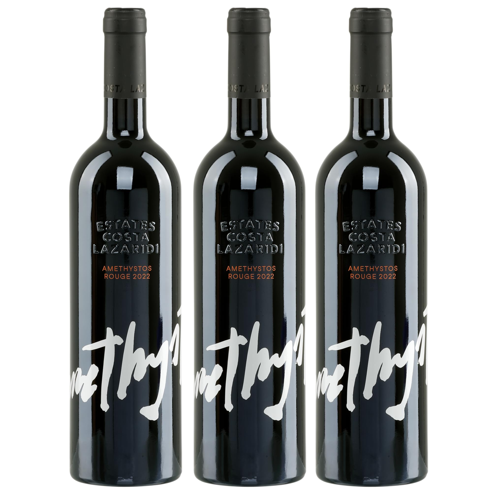 Amethystos Rotwein trocken 3x 0,75l Flasche | Griechischer Rotwein trocken | Costa Lazaridi | 14% Vol.. | +20ml Jassas Olivenöl