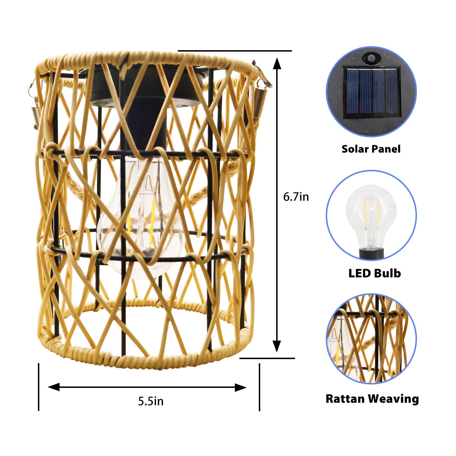 Lanterne solari da appendere per esterni, impermeabili, confezione da 2 luci solari in rattan, decorazione per cortile, giardino, sentiero, sentiero, tavolo