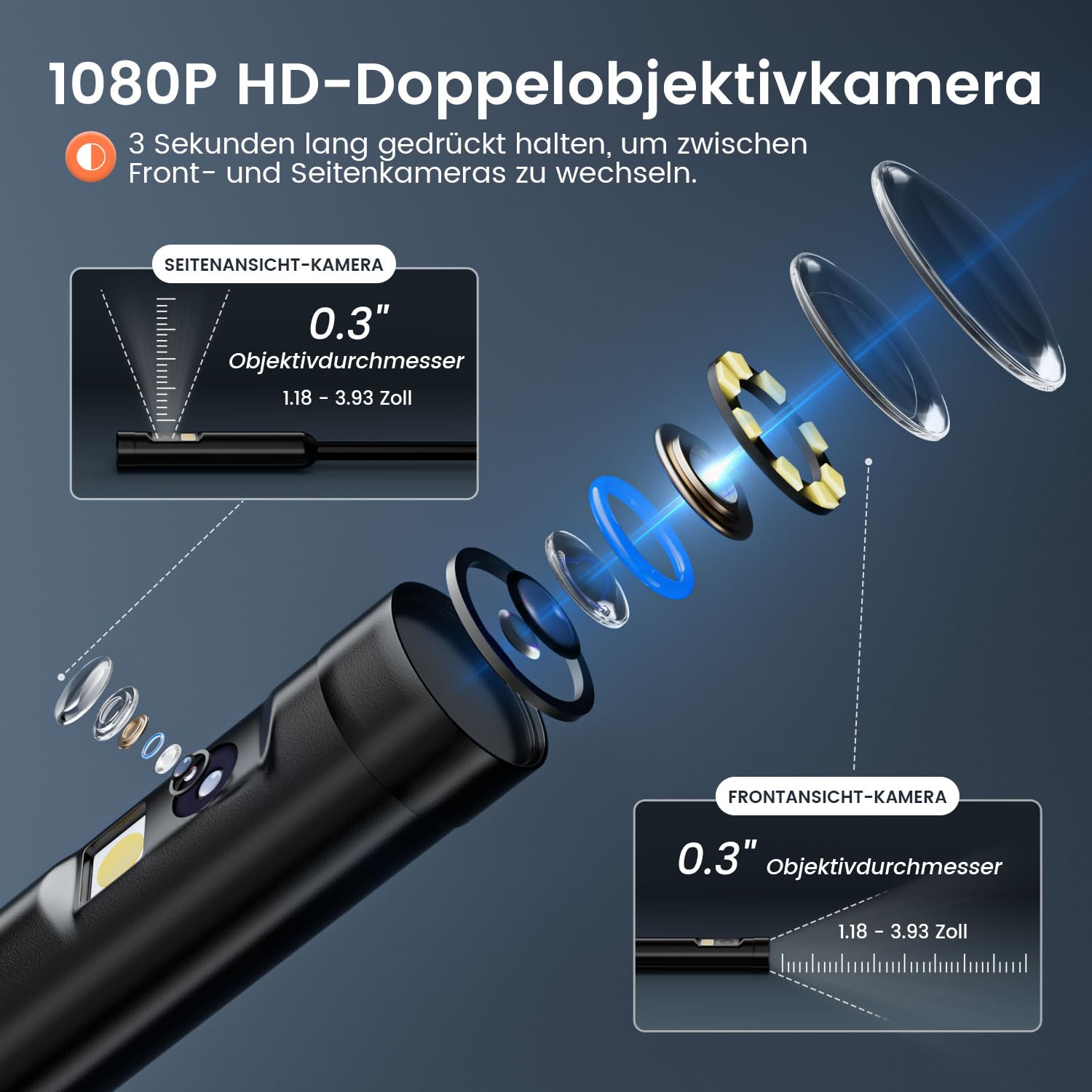 HSSNS Kamera endoskopowa 5 m, warsztatowa kamera endoskopowa z ekranem IPS 4,3", 8 mm IP67, wodoszczelna kamera inspekcyjna, kamera endoskopowa 1080p HD, kamera rurowa, kamera kanałowa, bateria 2600