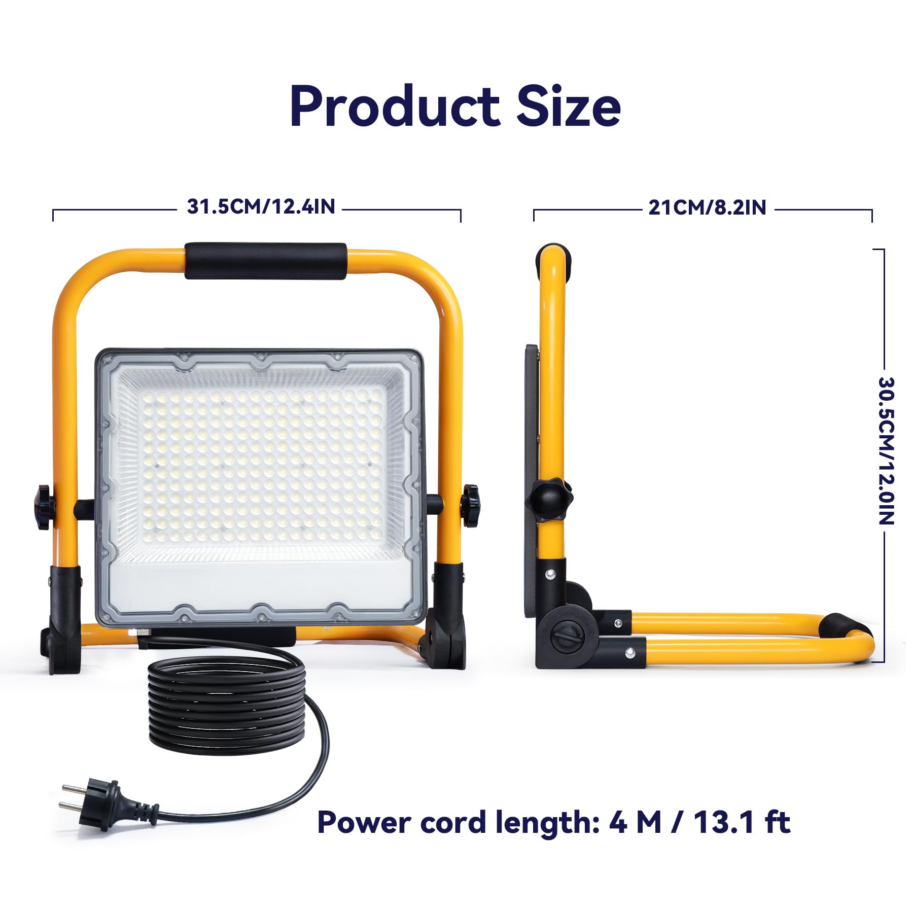 Projecteur LED Chantier 200W - Étanche IP66,Lumière Blanche 6500K, 20000 Lumens avec Prise Schuko et Cordon de 4M - Idéal pour Les Chantiers de Construction et Les Travaux de Plâtrerie