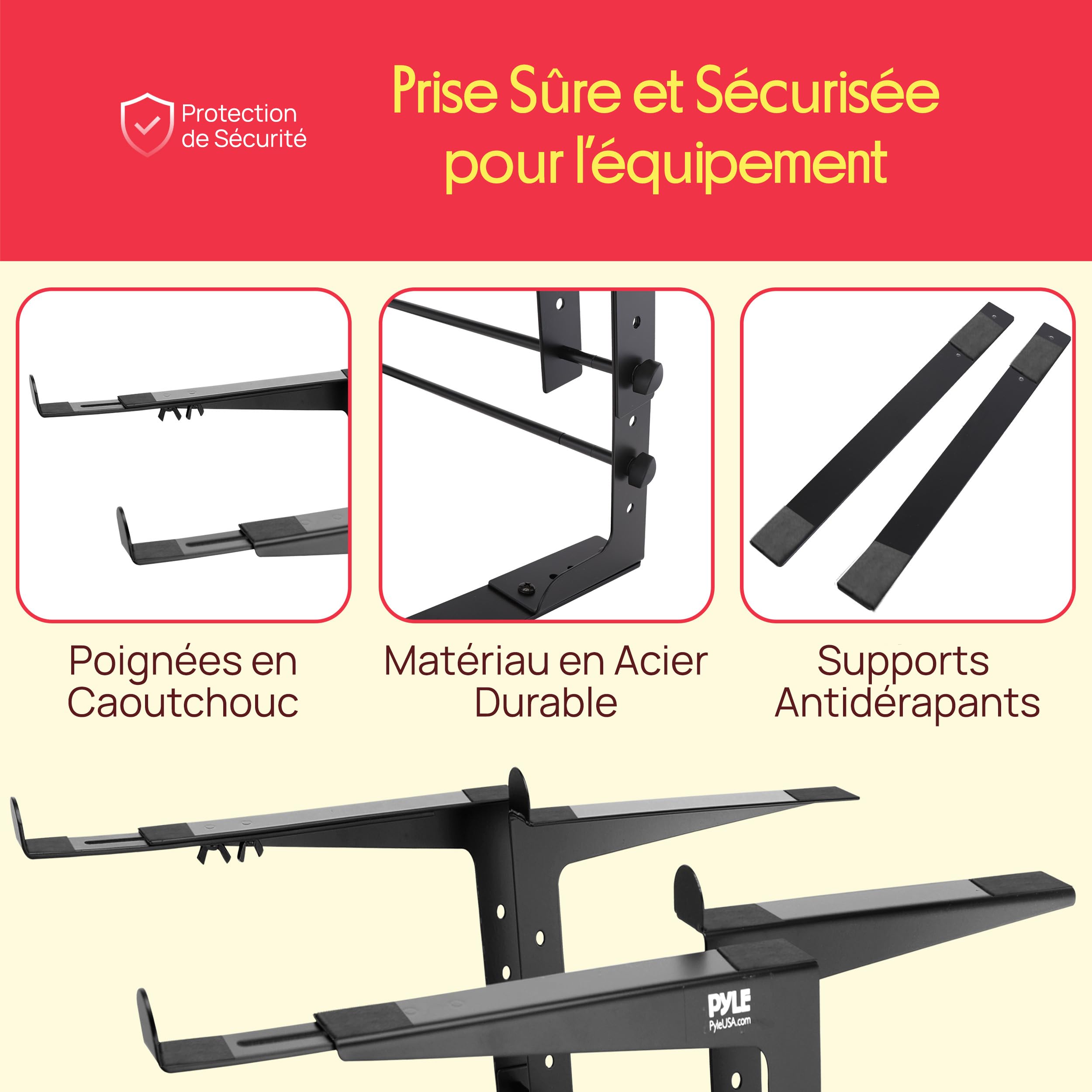 Pyle Support Ordinateur Portable, PC Portable, Laptop Stand, Support Laptop avec Hauteur Ajustable, Compatible avec Ordinateurs/Tablette/Table de mixage DJ/Gaming, Noir