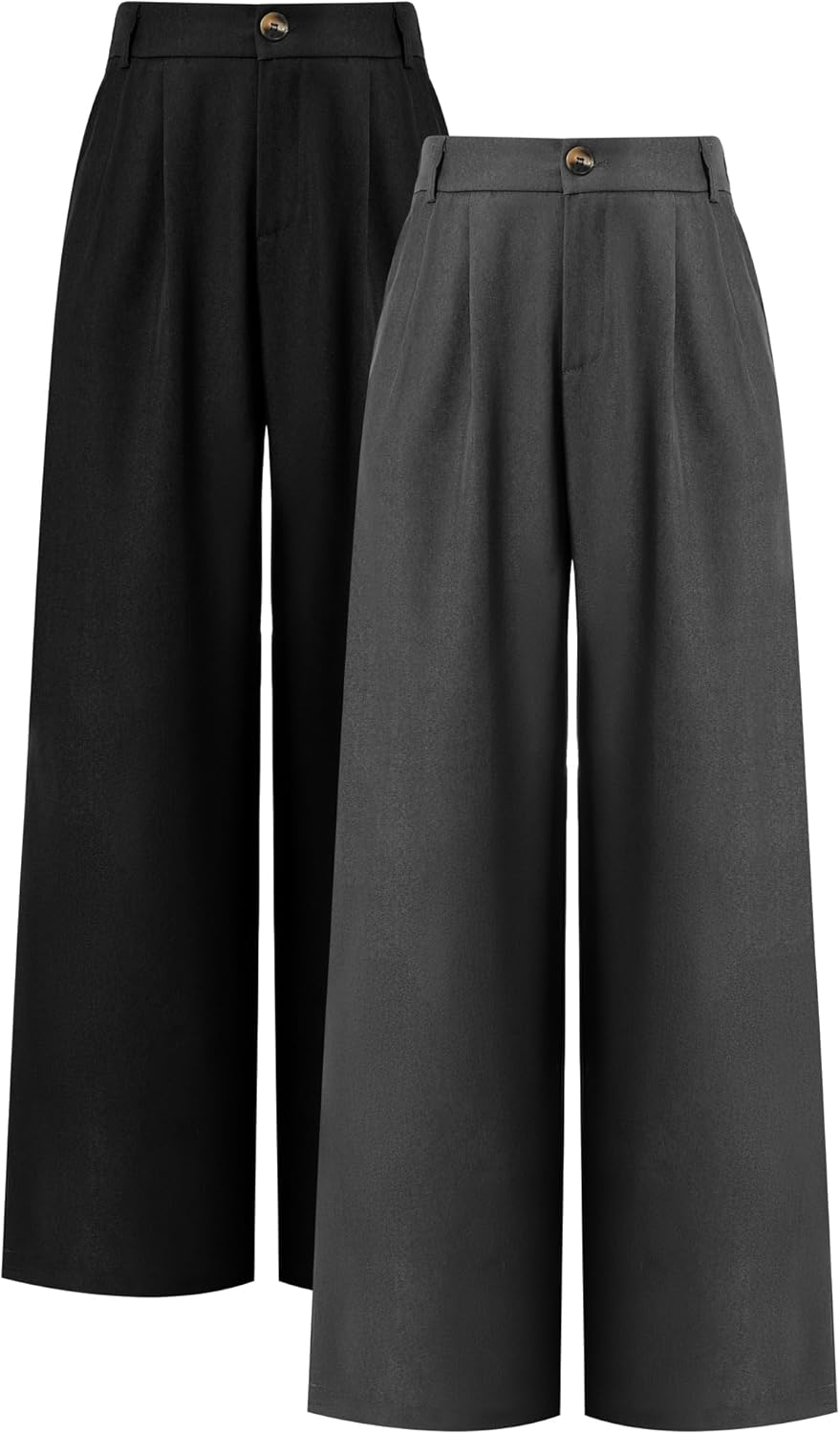 Coume 2 Pack Women Wide Leg Dress Pants High Waisted Business Casual Office Work Trousers Flowy Palazzo Pants with Pockets
