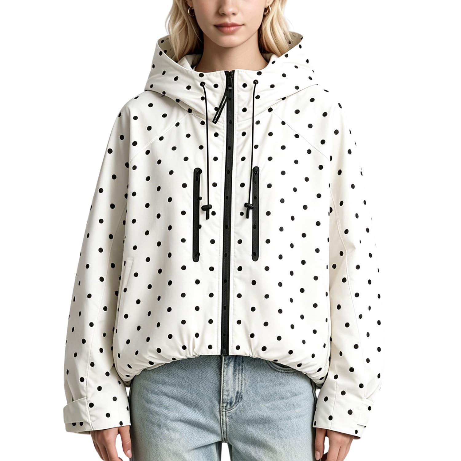PUFFIT Regenjacken Damen Wasserdicht Kurze Gefütterte Kapuze Leichte Wasserdicht Jacke Outdoor Mit Großem Revers