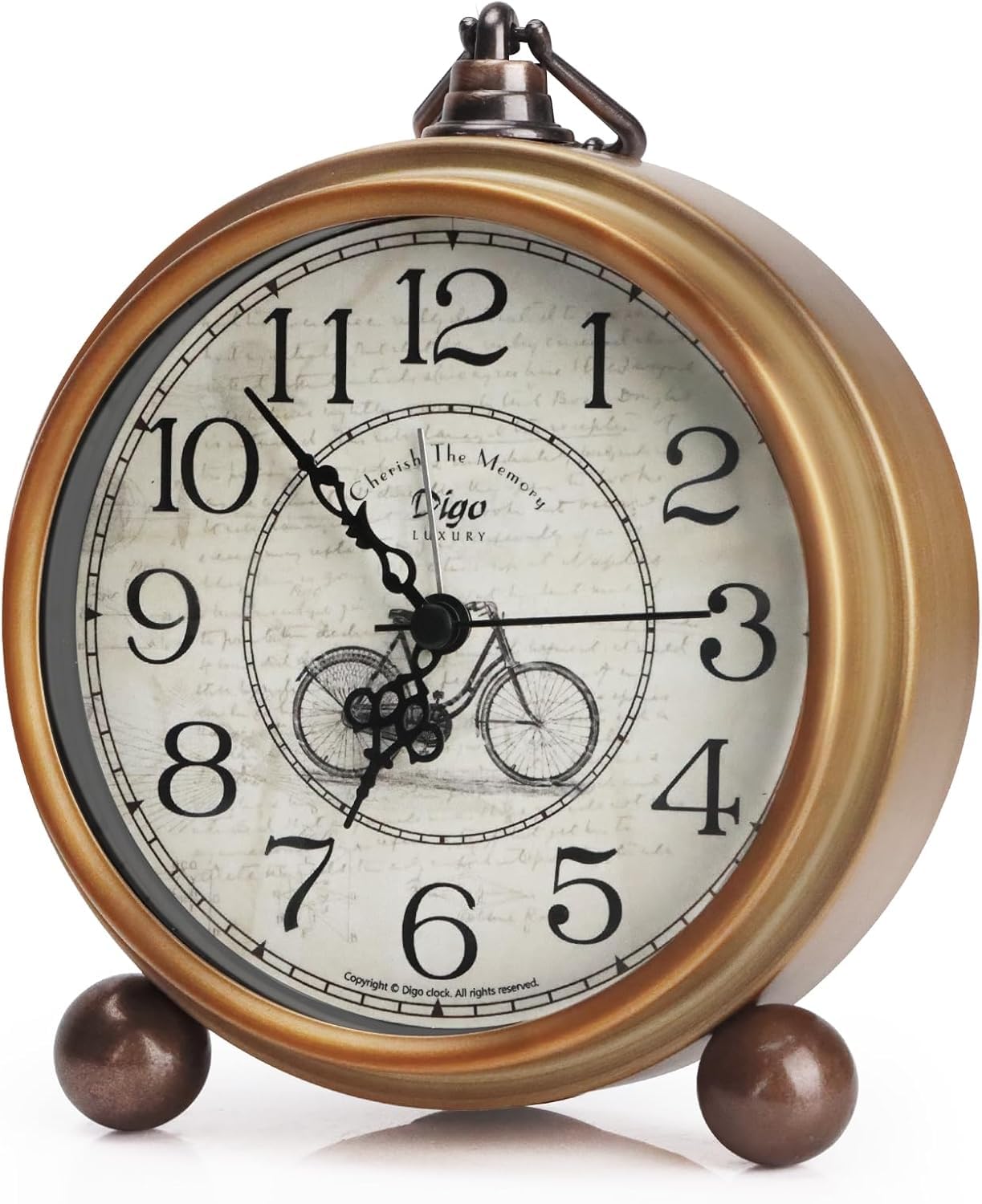 Plmmperation Retro Vintage Metal Golden Table Clock, Battery Operated Silent Quartz Movement HD Glass Desk Clock for Bedroom Living Room Indoor Decoration Kids… (Gold)