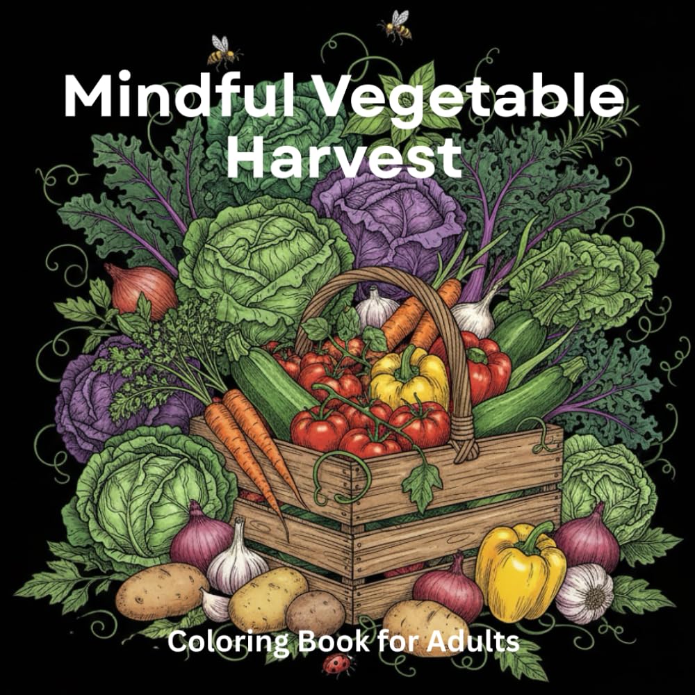 Mindful Vegetable Harvest: 50 Realistic Veggie & Herb Coloring Book for Relaxation: Detailed Botanical Illustrations of Fresh Garden Vegetables, ... & Roots for Stress Relief, Mindfulness & Calm