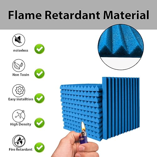 Miniatura 3 de Paquete de 56 paneles de espuma acústica  Paneles de pared acústicos de recuperación rápida de 1 x 12 x 12 pulgadas  Paneles reductores de sonido de