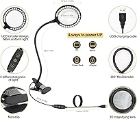 Vista 2 de Lámpara de aumento LED con abrazadera, lupa iluminada Raweao 3X con luz para leer, personas mayores, pasatiempos, manualidades