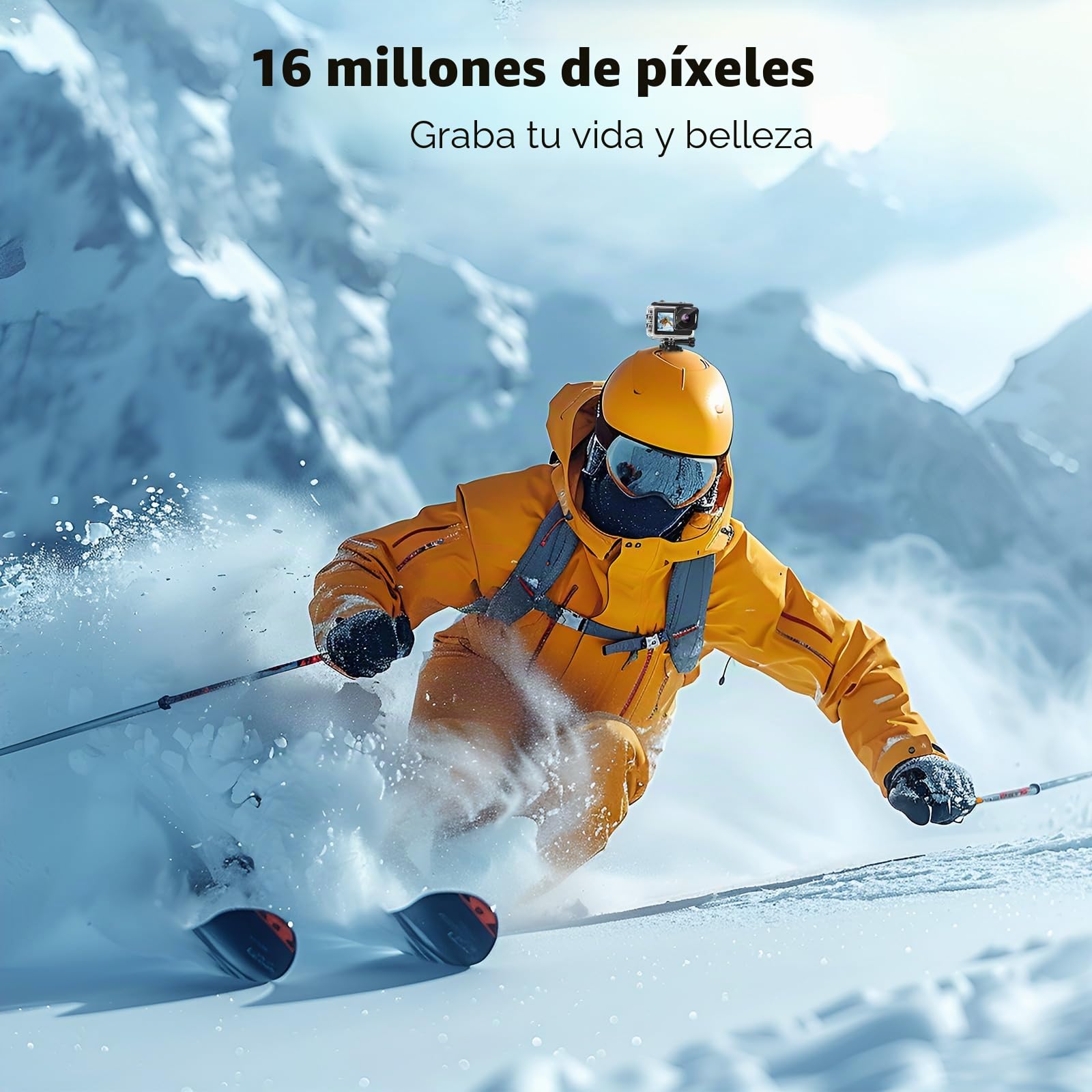 Cámara Deportiva 1080P FHD 16MP, Cámara Acuática con Doble Pantalla de 2" y 1.3", Sumergible 40M para Vlogging y Buceo, Incluye Tarjeta SD 32GB, 2 Baterías de 1050mAh y Accesorios（Negro）