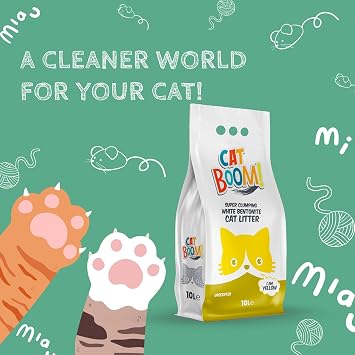 CatBoom Premium White Bentonite Clumping Clay Cat Litter Unscented| Super Absorbent Fine Granule Kitty Supplies | 99.5% Dust Free Multi-Cat Formula | Low Tracking Paw-Friendly 18.5 lb
