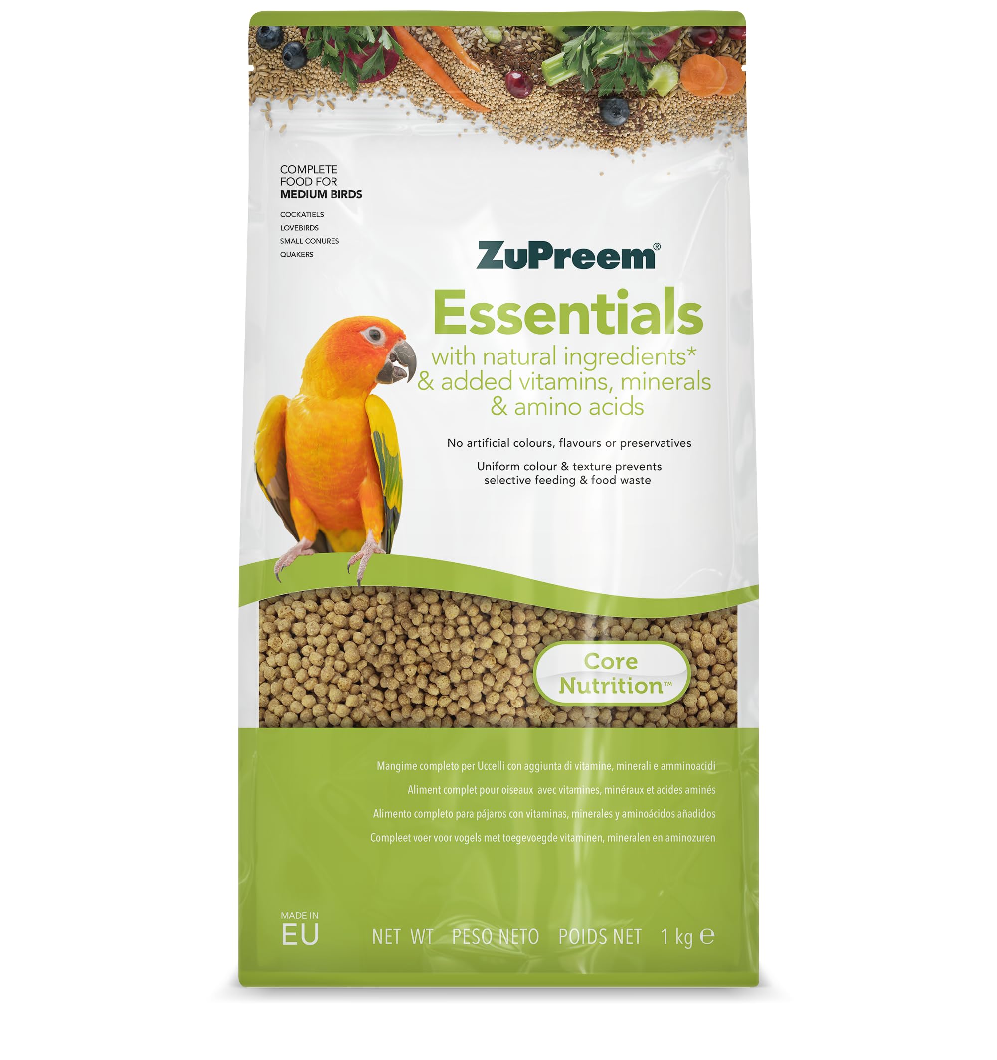 Zupreem Essentials Complete Bird Food for Medium Birds - 1kg