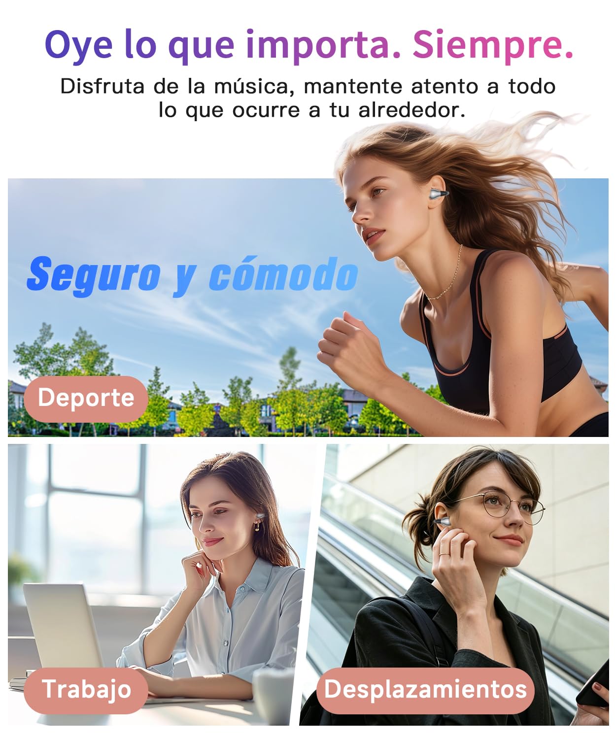 Auriculares Open Ear Bluetooth Deportivos, Clip Oreja, 80H, ENC, IPX7