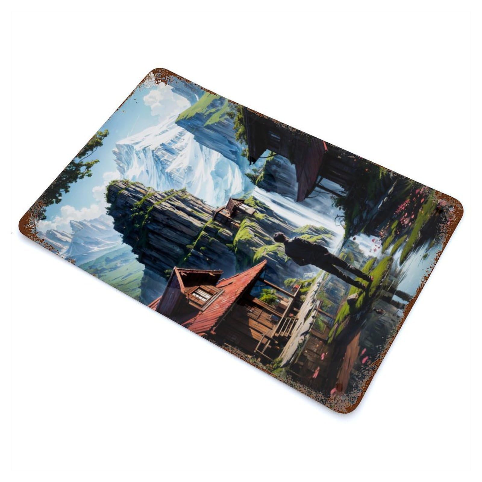 Decorative Tin Sign Village Fantasy Nature 11.8"x7.9", Novelty Wall Decor for Shed, Workshop And Garage Wall Decor