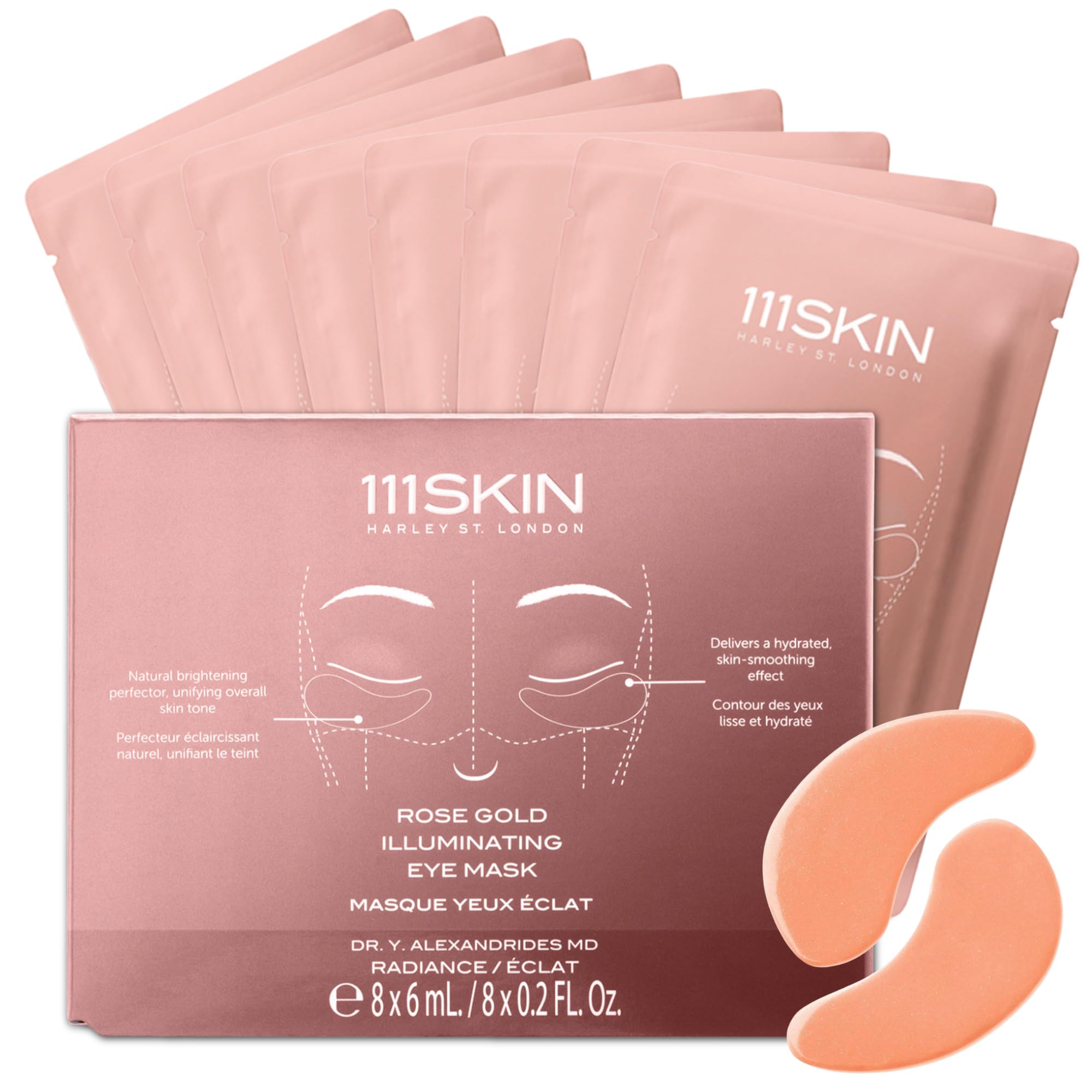 111SKINRose Gold Illuminating Eye Mask, Brightening & Hydrating Under Eye Patches for Dull, Dry Skin with Rose Extract, Colloidal Gold & Vitamin C, Improves the Appearance of Dark Circles, 8 Pairs