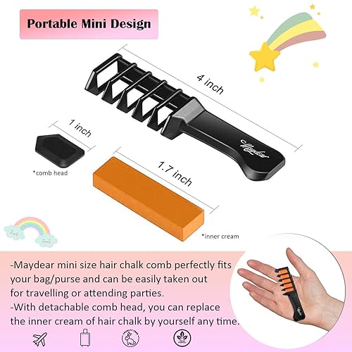 Miniatura 2 de Maydear Tiza para el cabello para niñas, tinte temporal lavable para el cabello, 6 unidades, peine de tiza no tóxico para niñas de 8, 9, 10, 11, 12,