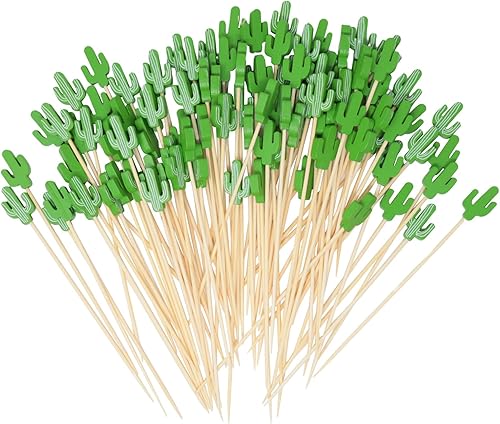 Honbay 100 piezas de cactus tropicales de bambú, palillos de frutas, comida para hamburguesas, palillos de dientes para cupcakes, sándwich,
