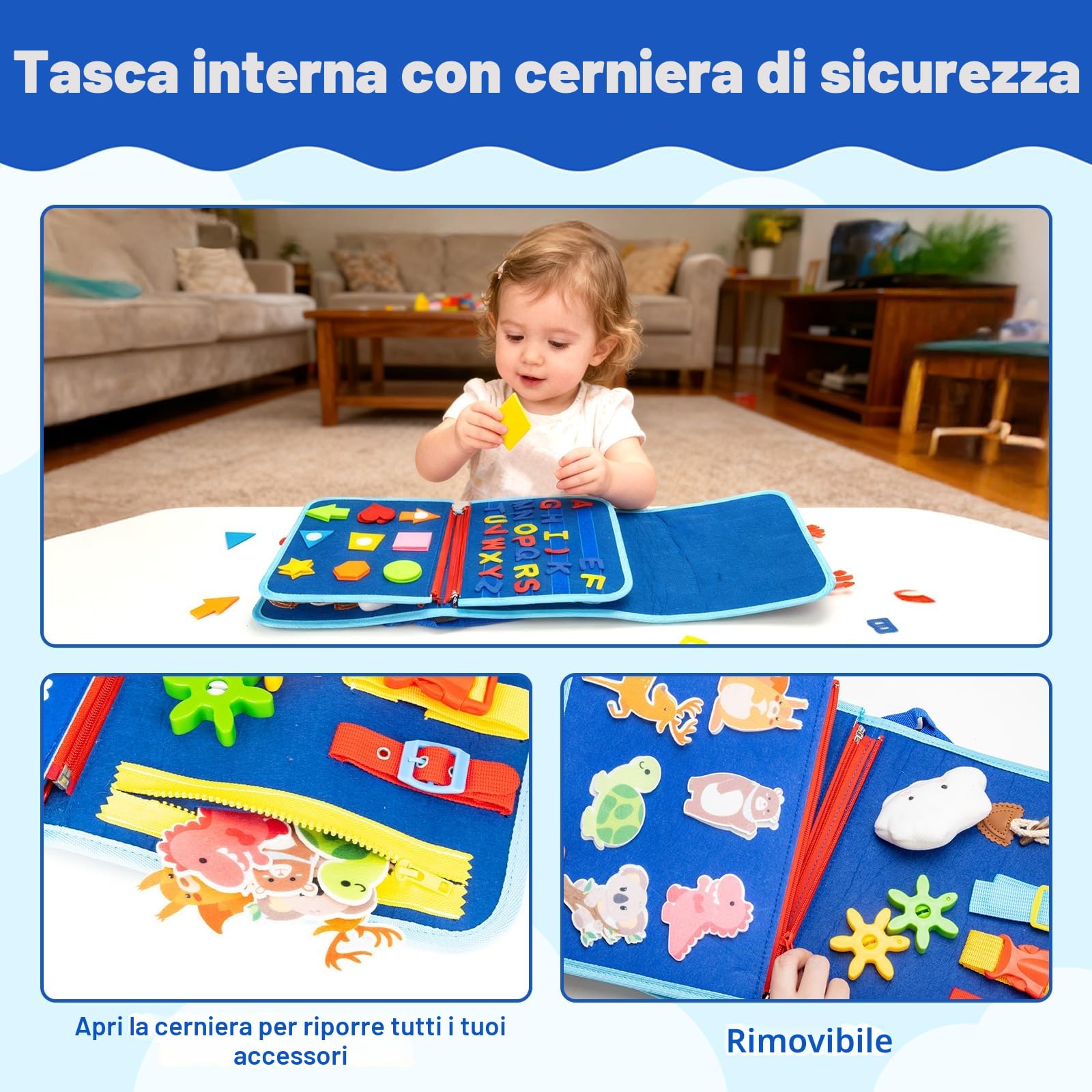 Busy Board Giochi Montessori 2 3 4 5 Anni, Pannello Sensoriale Bambini Montessori Giochi Educativi, Gioco da Viaggio Regali per Bambini