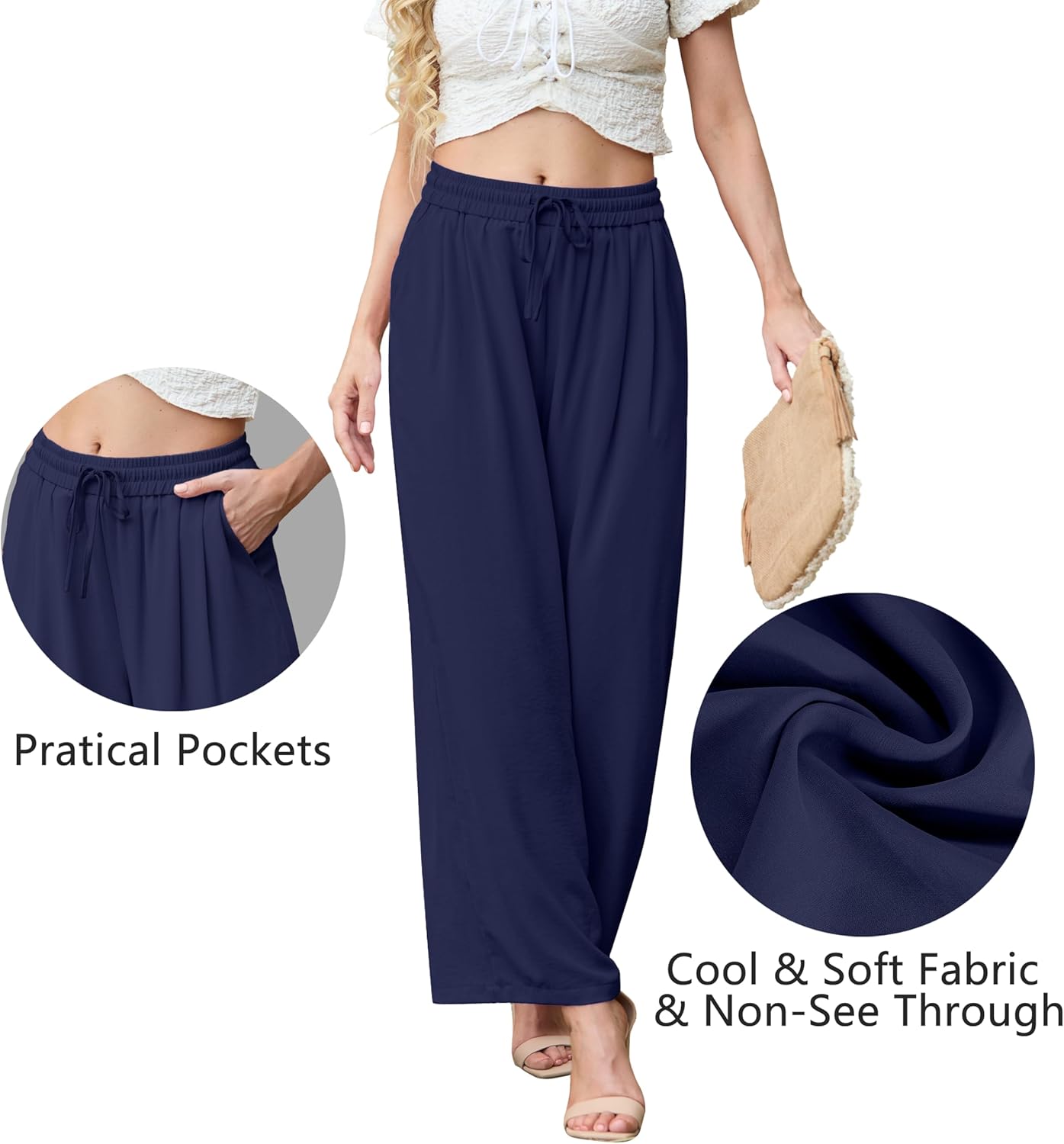 Pants for Women Loose Casual Long Open Front Breathable Pant with Pockets - Image 2
