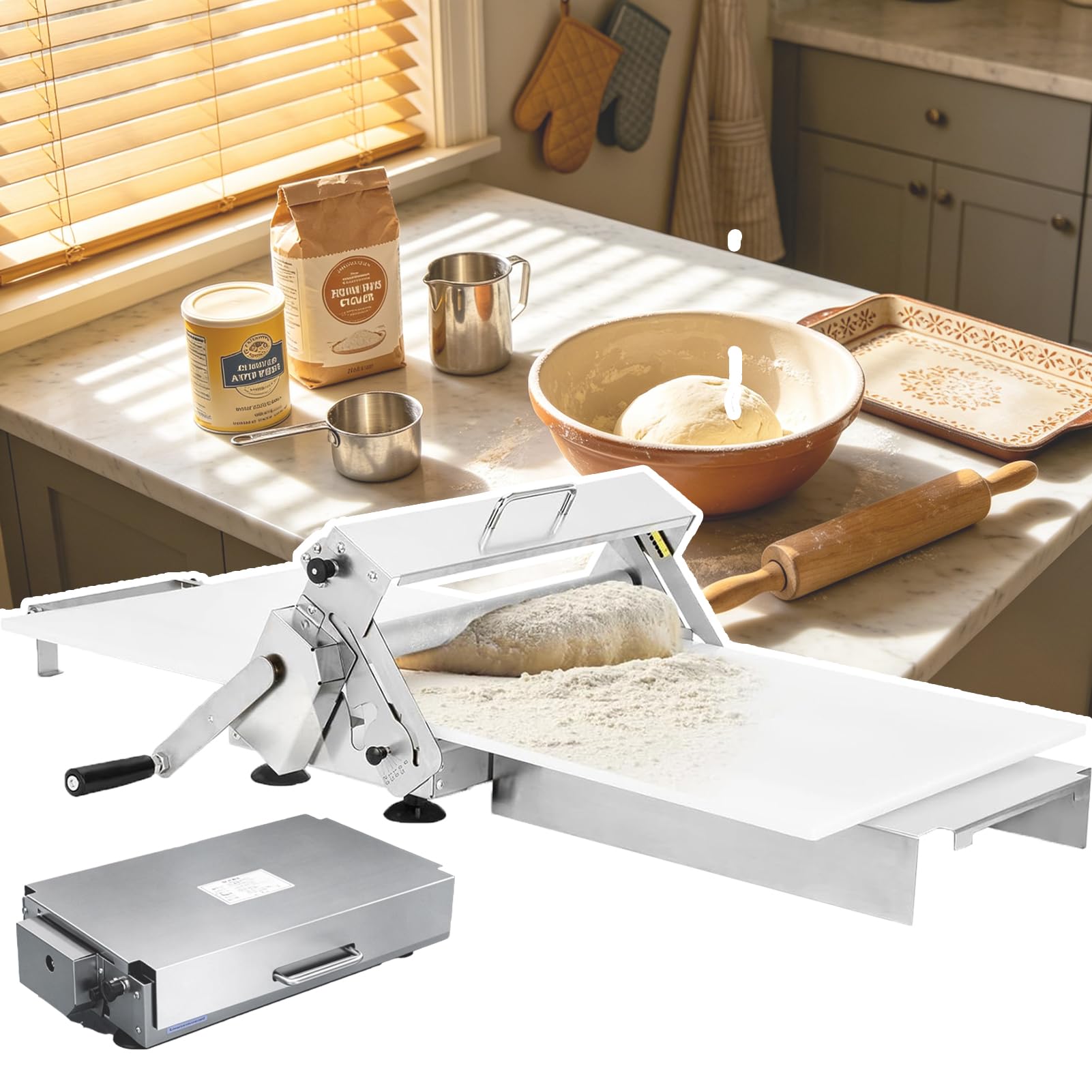 Macchina per pasta sfoglia, srotolare impasto con spessore regolabile da 0,5 a 25 mm, rullo manuale pieghevole per pasta sfoglia, croissant e pizza, con piastra di rotolamento, facile da usare (tipo
