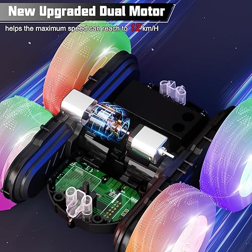 Miniatura 4 de Coches de acrobacias de juguete a control remoto de 82.4 F, Monster Trucks 4WD 2.4Ghz RC Rock Crawler con faros, luces de rueda, giros de 360 de