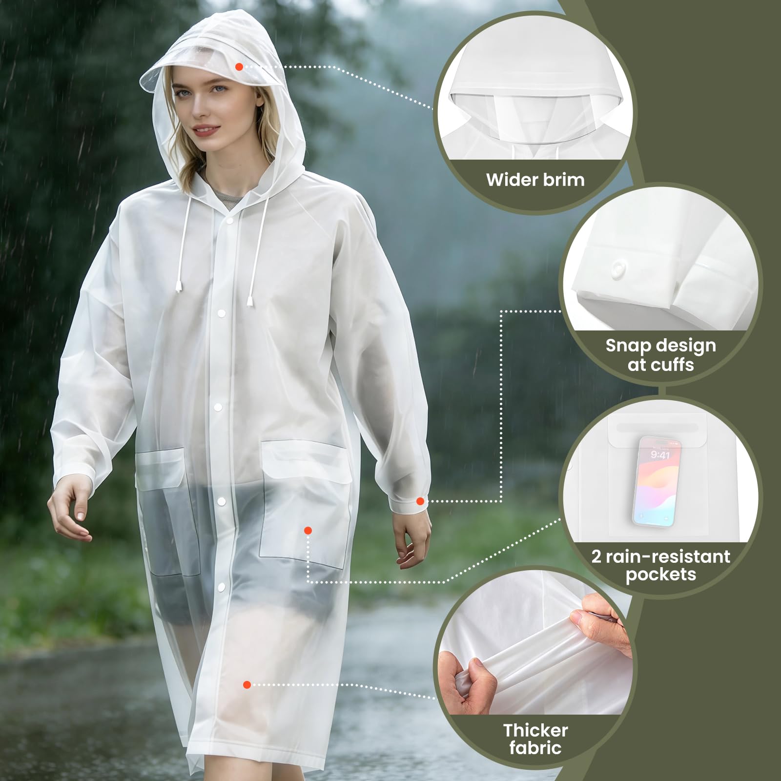 Chubasquero EVA Poncho Lluvia Reutilizable con Capucha 2 Bolsillos Bolsa Almacenamiento