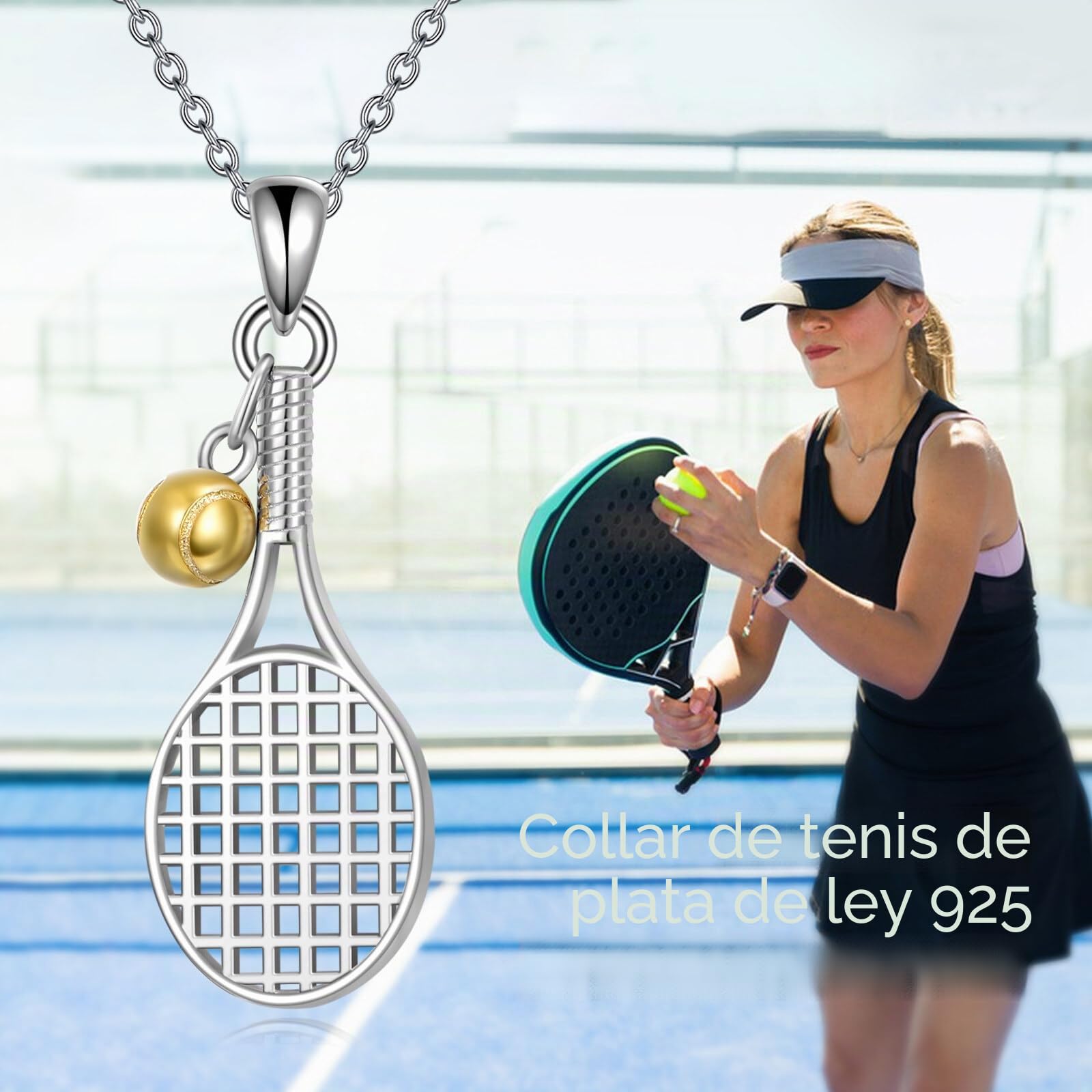 YFN Collar de tenis o béisbol para mujer, plata de ley, colgante de raqueta de tenis, joyas deportivas, regalos para hombres, niñas y niños, 22*22, Plata esterlina, No es una piedra preciosa